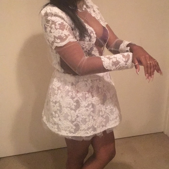 White Lace Mini Beaded Dress - Picture 4 of 5